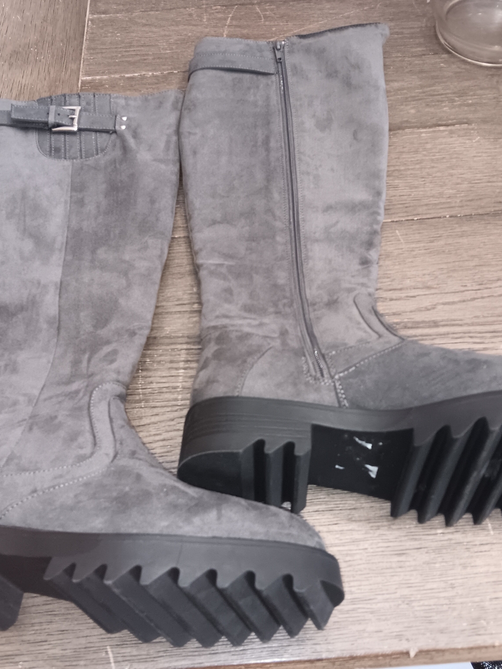 Women’s Tall Suede Lug-Sole Knee High Boots - Gray